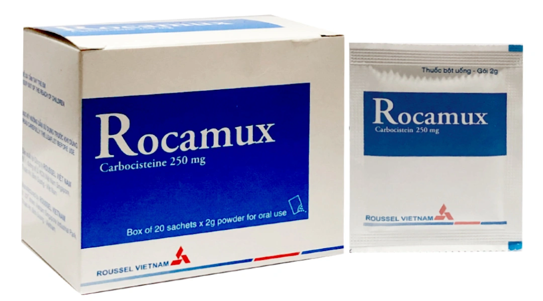 Thuốc bột Rocamux 250mg trị rối loạn tiết dịch hô hấp (20 gói x 2g) - 