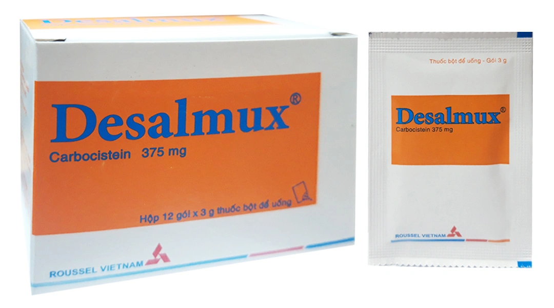 Thuốc bột Desalmux 375mg trị rối loạn tiết dịch hô hấp (12 gói x 3g) - 