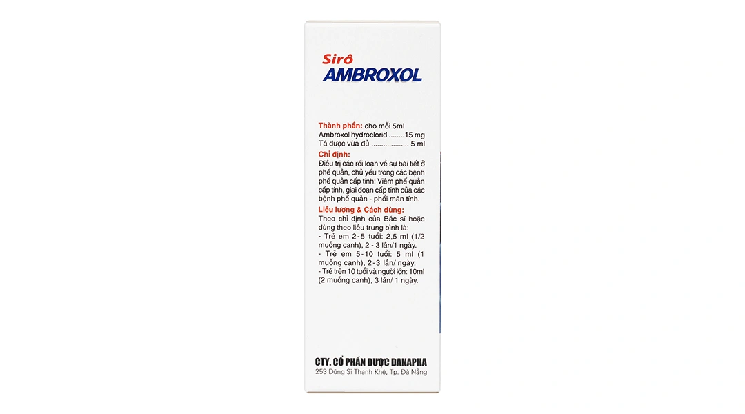 Sirô Ambroxol Danapha 15mg/5ml hỗ trợ trị các rối loạn bài tiết ở phế quản chai 60ml - 2