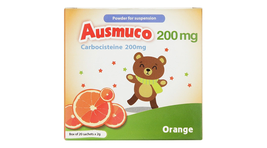 Bột pha hỗn dịch uống Ausmuco 200mg loãng đờm, tiêu chất nhày (20 gói x 2g) - 1