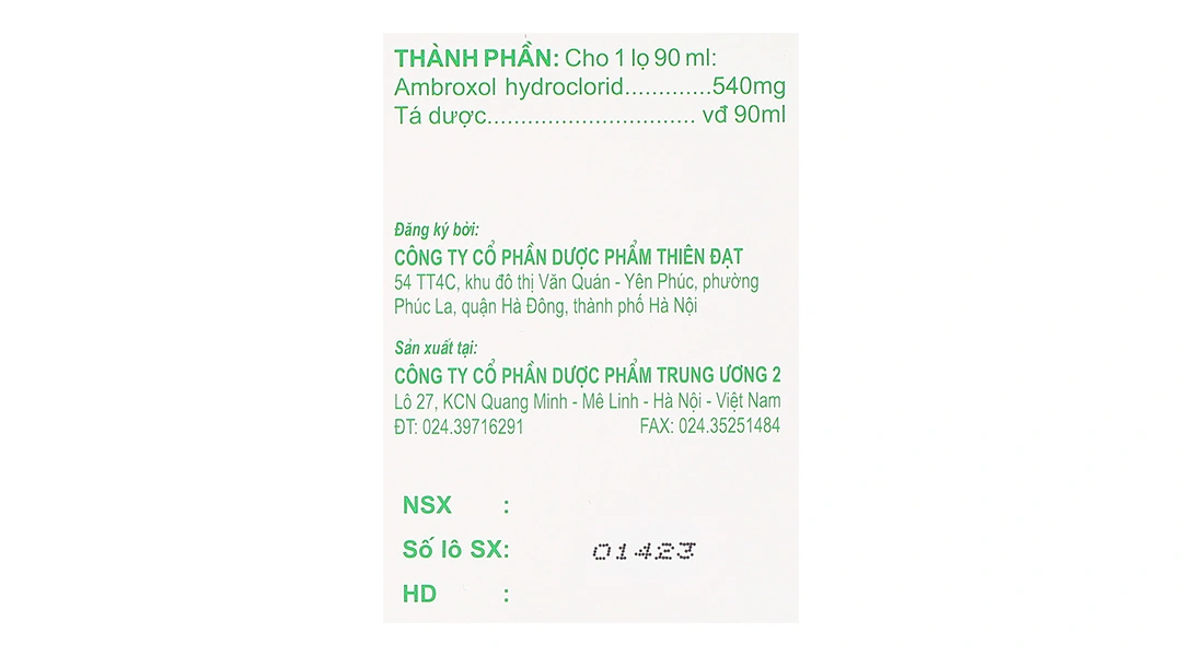 Siro Ambroxol-H 30mg/5ml trị bệnh hô hấp có kèm tăng tiết dịch phế quản chai 90ml - 4