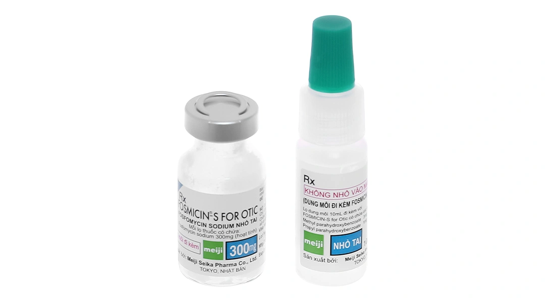 Thuốc nhỏ tai Fosmicin-S For Otic Solvent 300mg trị viêm tai (1 lọ x 300mg, 1 ống x 10ml) - 