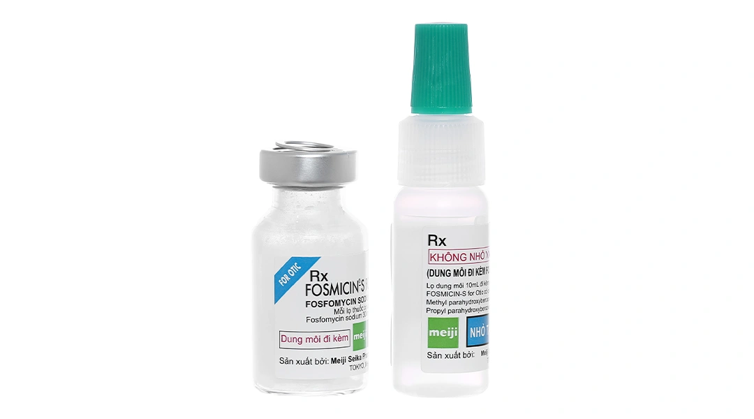 Thuốc nhỏ tai Fosmicin-S For Otic Solvent 300mg trị viêm tai (1 lọ x 300mg, 1 ống x 10ml) - 1
