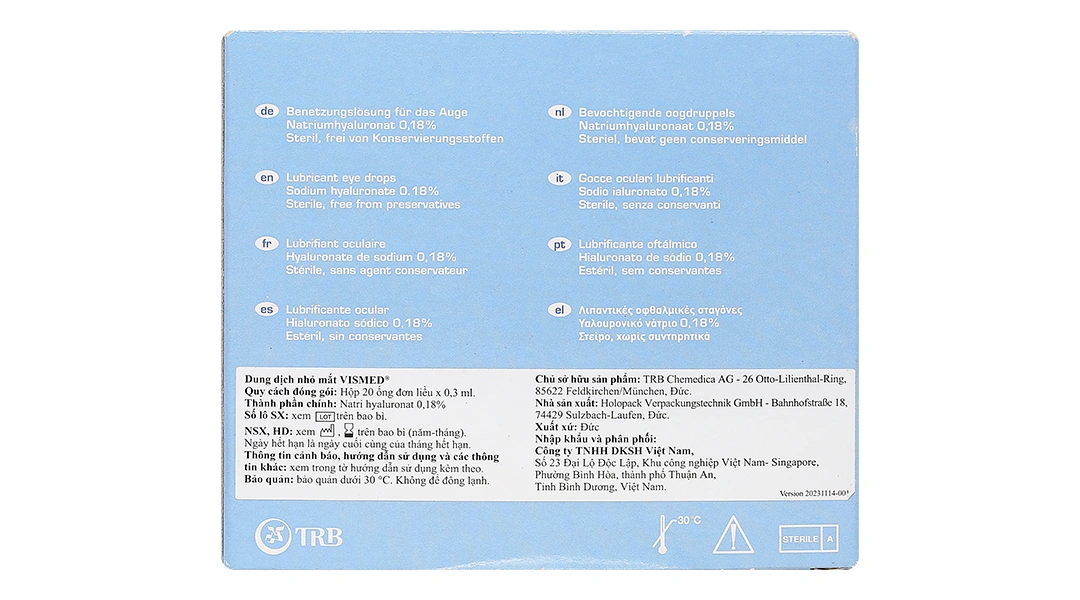 Dung dịch nhỏ mắt Vismed 0.18% bôi trơn mắt, giảm khô mắt (20 ống x 0.3ml) - 2