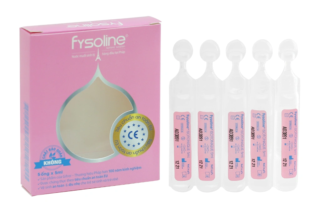Nước muối sinh lý Fysoline đẳng trương vệ sinh mắt, mũi, miệng cho bé hộp 5 ống x 5ml - 