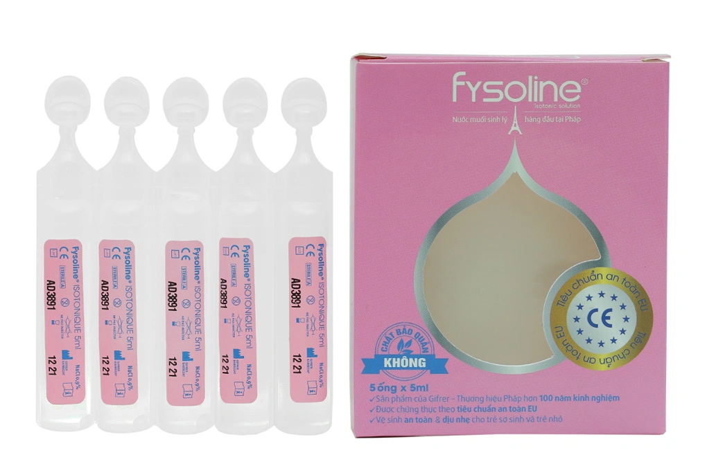 Nước muối sinh lý Fysoline đẳng trương vệ sinh mắt, mũi, miệng cho bé hộp 5 ống x 5ml - 1