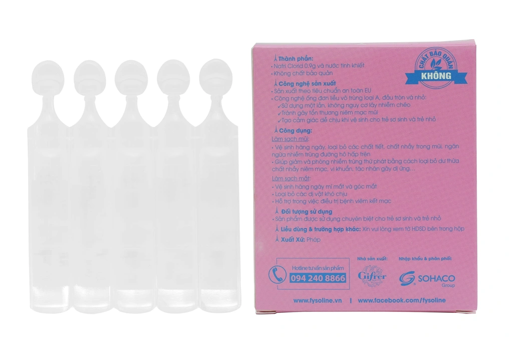 Nước muối sinh lý Fysoline đẳng trương vệ sinh mắt, mũi, miệng cho bé hộp 5 ống x 5ml - 2