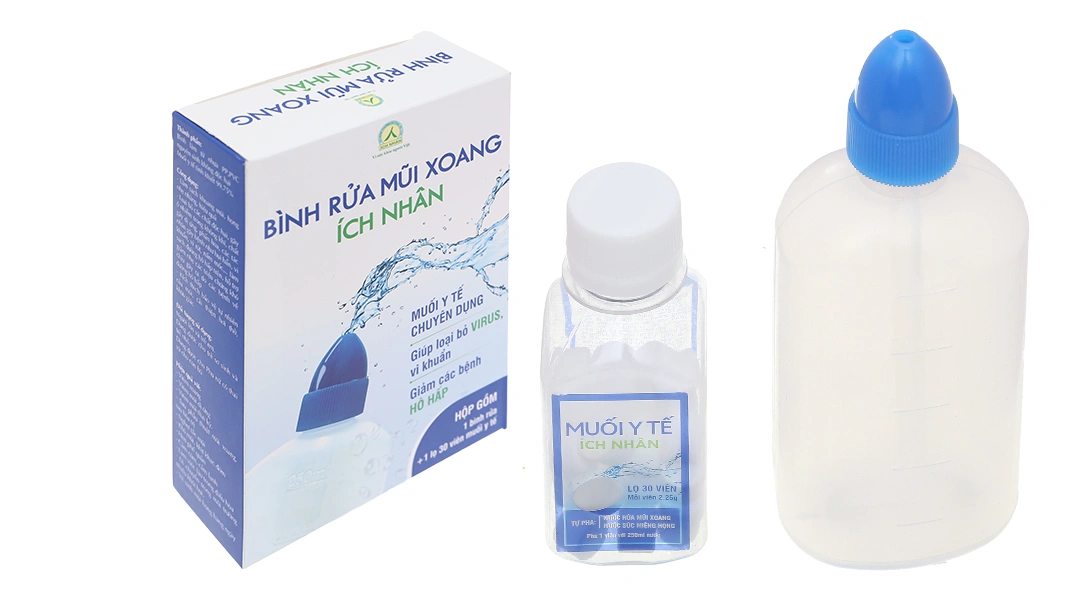 Bộ dụng cụ vệ sinh mũi Ích Nhân làm sạch khoang mũi, họng (1 bình 240ml + 30 viên) - 