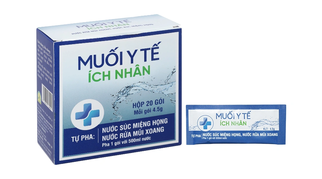 Muối Y Tế Ích Nhân pha nước súc miệng họng, rửa mũi (20 gói x 4.5g) - 