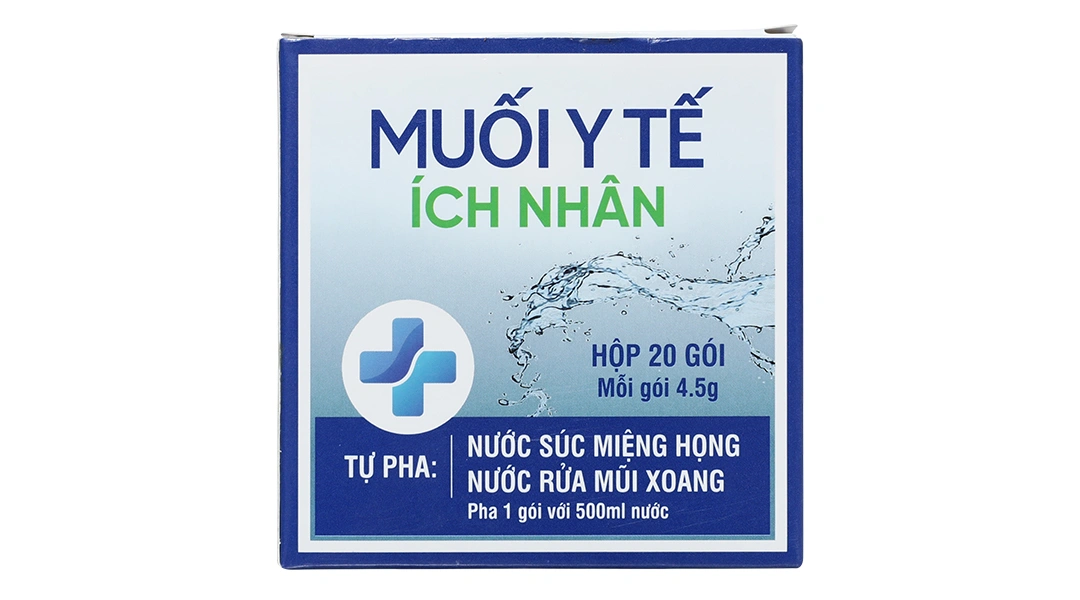 Muối Y Tế Ích Nhân pha nước súc miệng họng, rửa mũi (20 gói x 4.5g) - 1