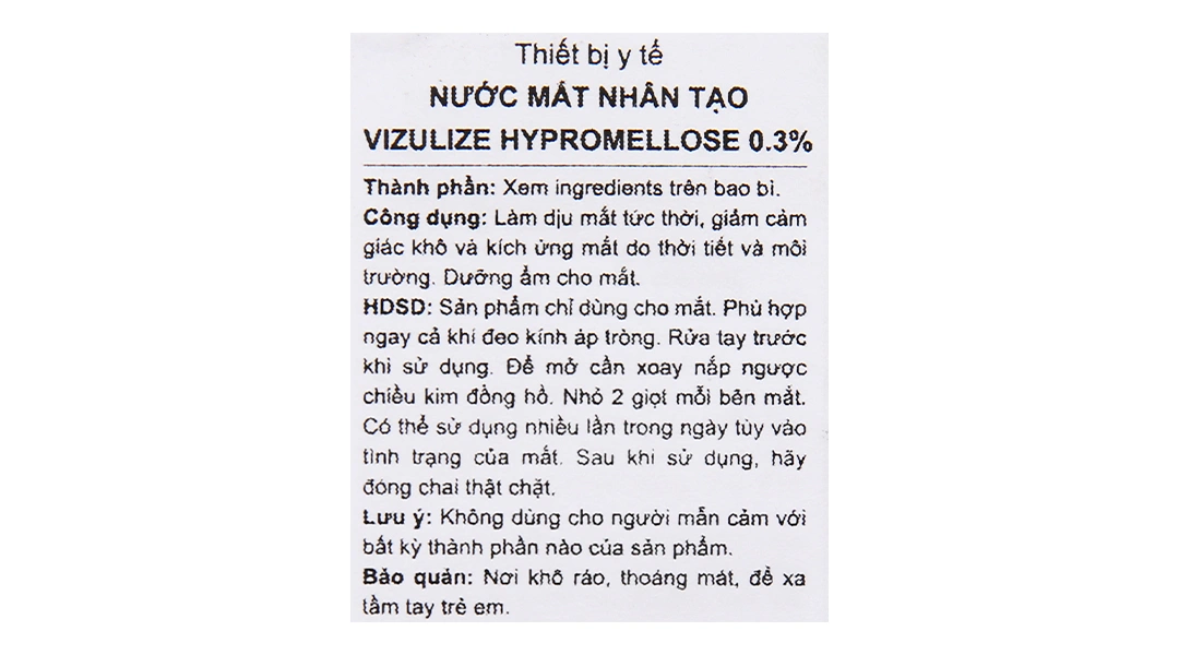 Nước mắt nhân tạo Vizulize Hypromellose 0.3% giảm cảm giác khô, kích ứng mắt chai 10ml - 4