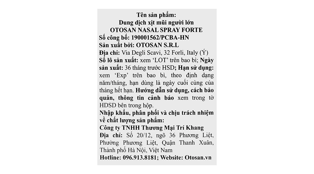 Dung dịch xịt mũi Otosan Nasal Spray Forte hỗ trợ giảm viêm mũi, viêm xoang lọ 30ml - 5