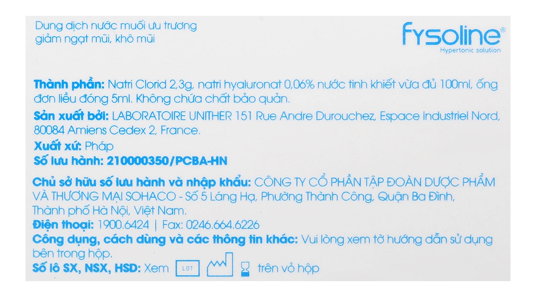 Nước muối sinh lý Fysoline Hypertonic solution giảm ngạt mũi, khô mũi (20 ống x 5ml) - 4