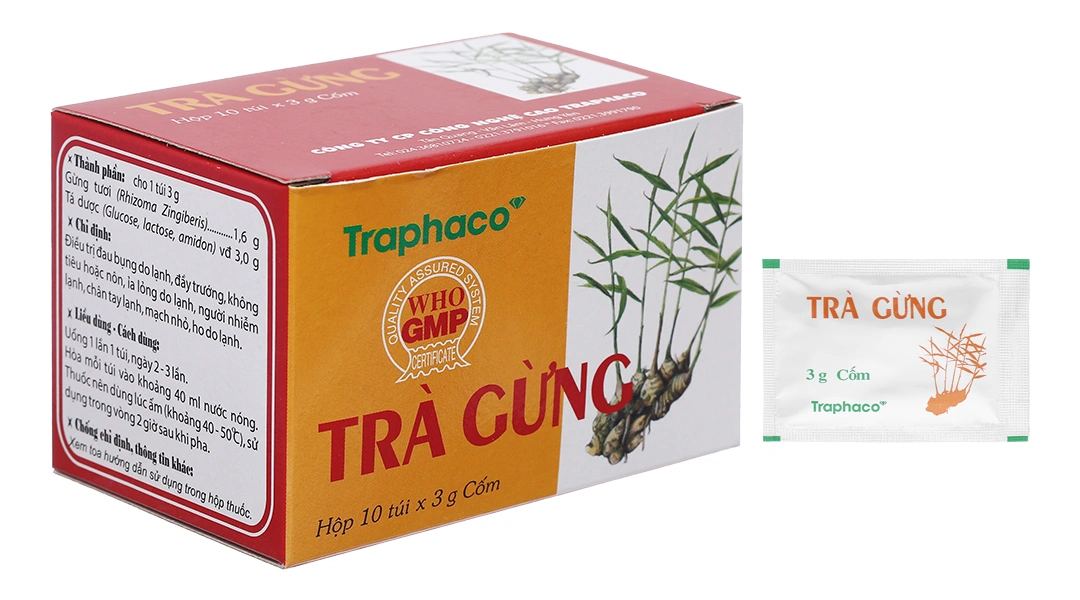 Trà gừng hòa tan Traphaco giảm đau bụng, đầy trướng hộp (10 túi x 3g) - 
