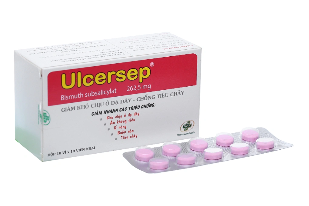 Viên nhai Ulcersep 262.5mg giảm khó chịu dạ dày, buồn nôn (10 vỉ x 10 viên) - 