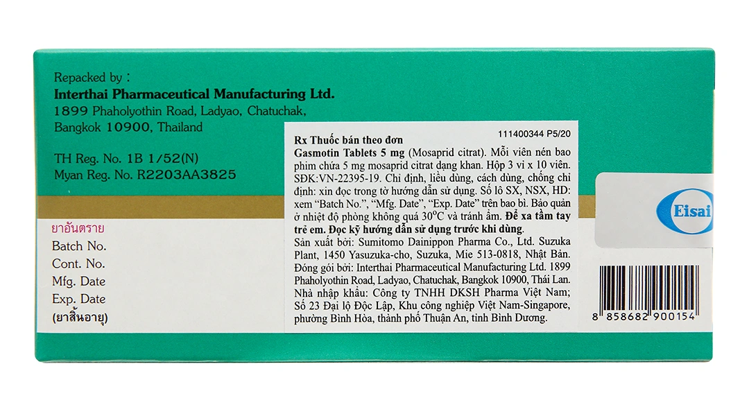 Gasmotin 5mg trị triệu chứng dạ dày - ruột (3 vỉ x 10 viên) - 1