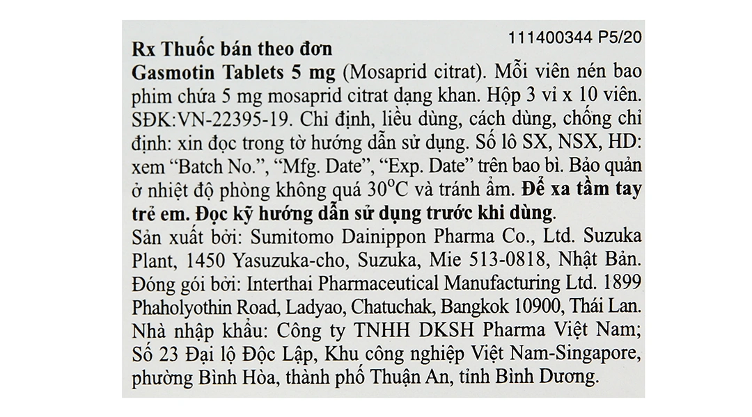 Gasmotin 5mg trị triệu chứng dạ dày - ruột (3 vỉ x 10 viên) - 4