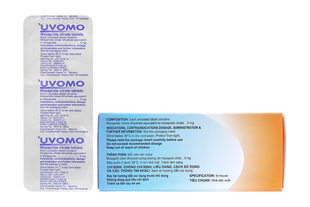 Uvomo 5mg trị rối loạn tiêu hóa (10 vỉ x 10 viên) - 1