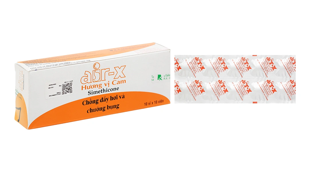 Air-X 80mg hương vị cam trị đầy hơi và chướng bụng (10 vỉ x 10 viên) - 