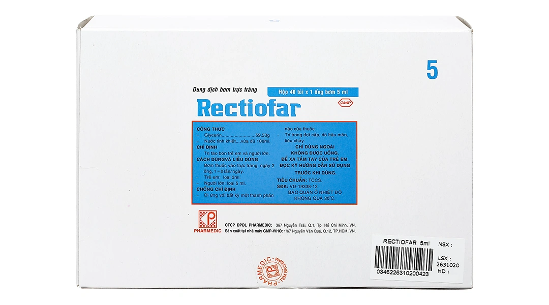 Dung dịch bơm trực tràng Rectiofar trị táo bón (40 ống x 5ml) - 1