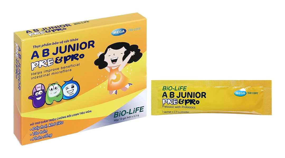 Bột A B Junior Pre & Pro bổ sung lợi khuẩn và chất xơ cho bé hộp 10 gói x 2.3g - 