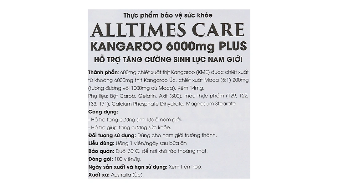 Viên Uống Tăng Cường Sinh Lý Nam Alltimes Care Kangaroo 6000mg Plus lọ 100 viên - 5