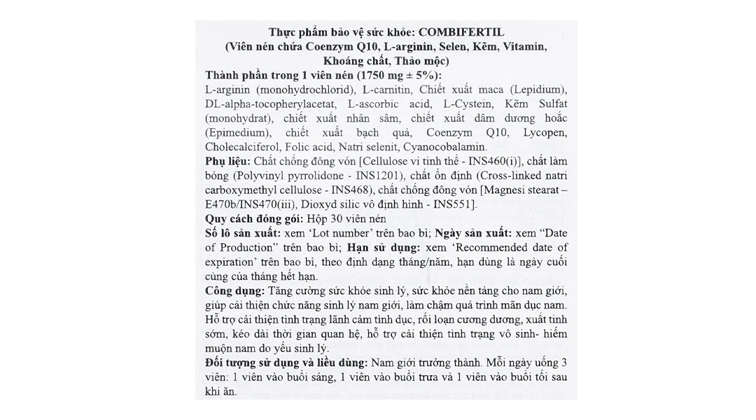 Thực phẩm bảo vệ sức khỏe Combifertil hộp 30 viên - 5