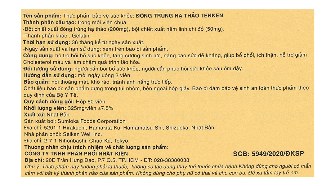 Đông Trùng Hạ Thảo Tenken hộp 60 viên - 3