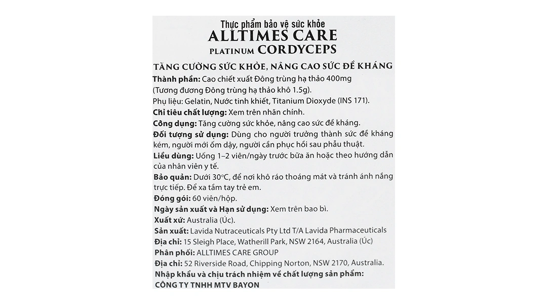 Viên Uống Đông Trùng Hạ Thảo Alltimes Care Platinum Cordyceps Hộp/60v - 5
