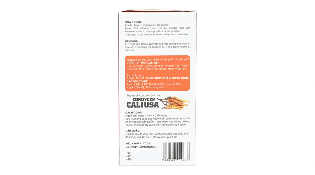 Cordycep Cali Usa Đông Trùng Hạ Thảo hộp 60 viên - 2
