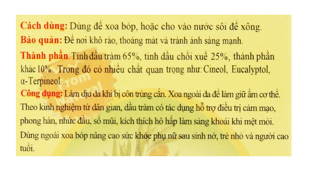 Dầu tràm Tiên Ông làm dịu da, giữ ấm cơ thể chai 10ml - 15