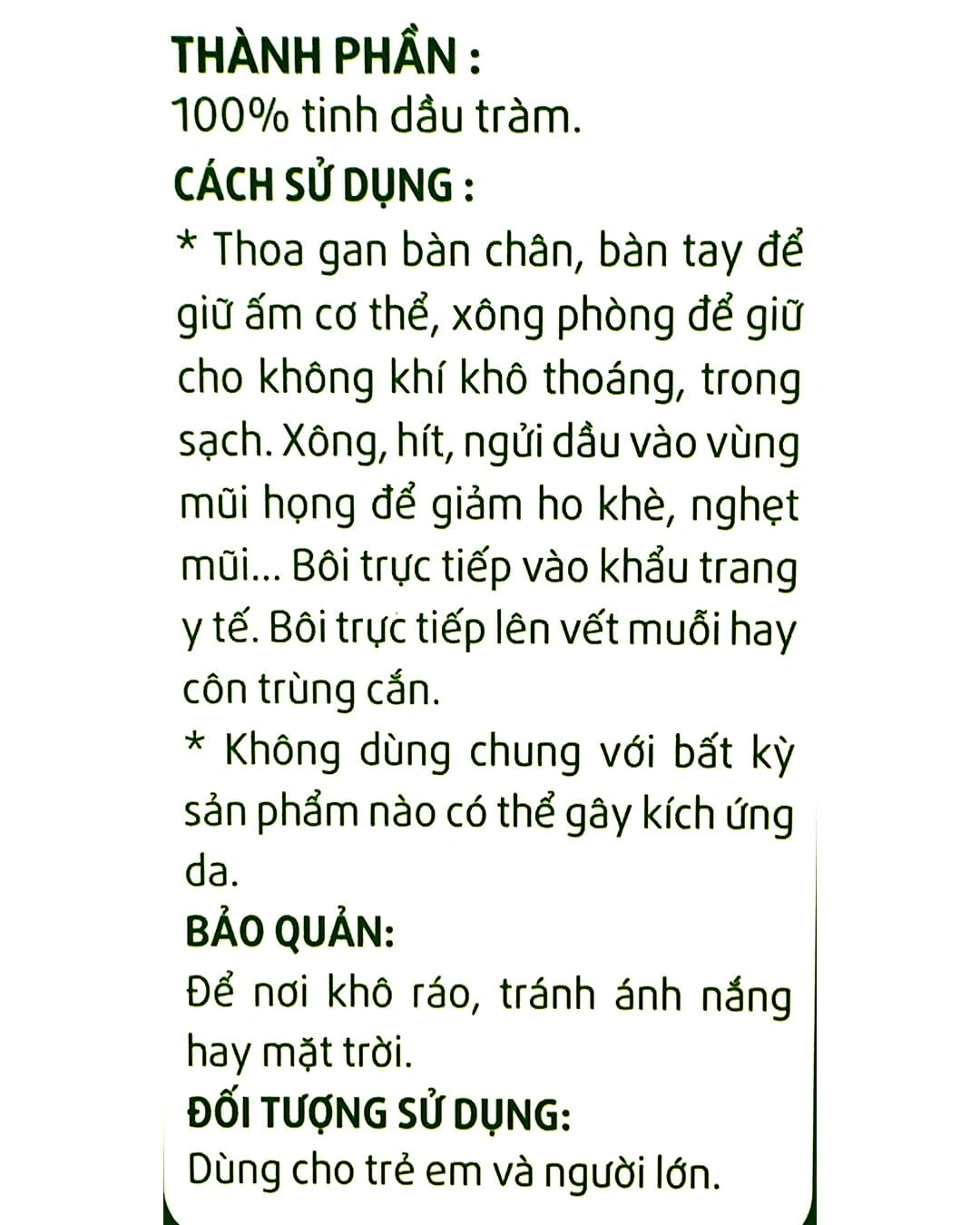 Tinh dầu tràm Dr. Tràm giữ ấm, dịu vết côn trùng cắn chai 20ml - 4
