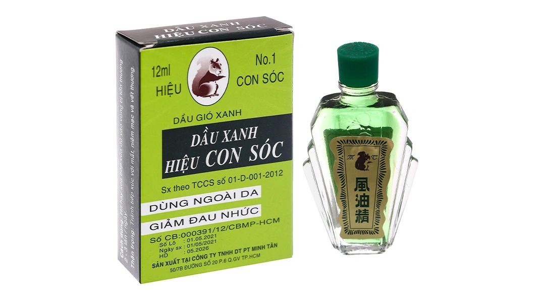 Dầu gió xanh hiệu Con Sóc giảm đau nhức, côn trùng cắn chai 12ml - 