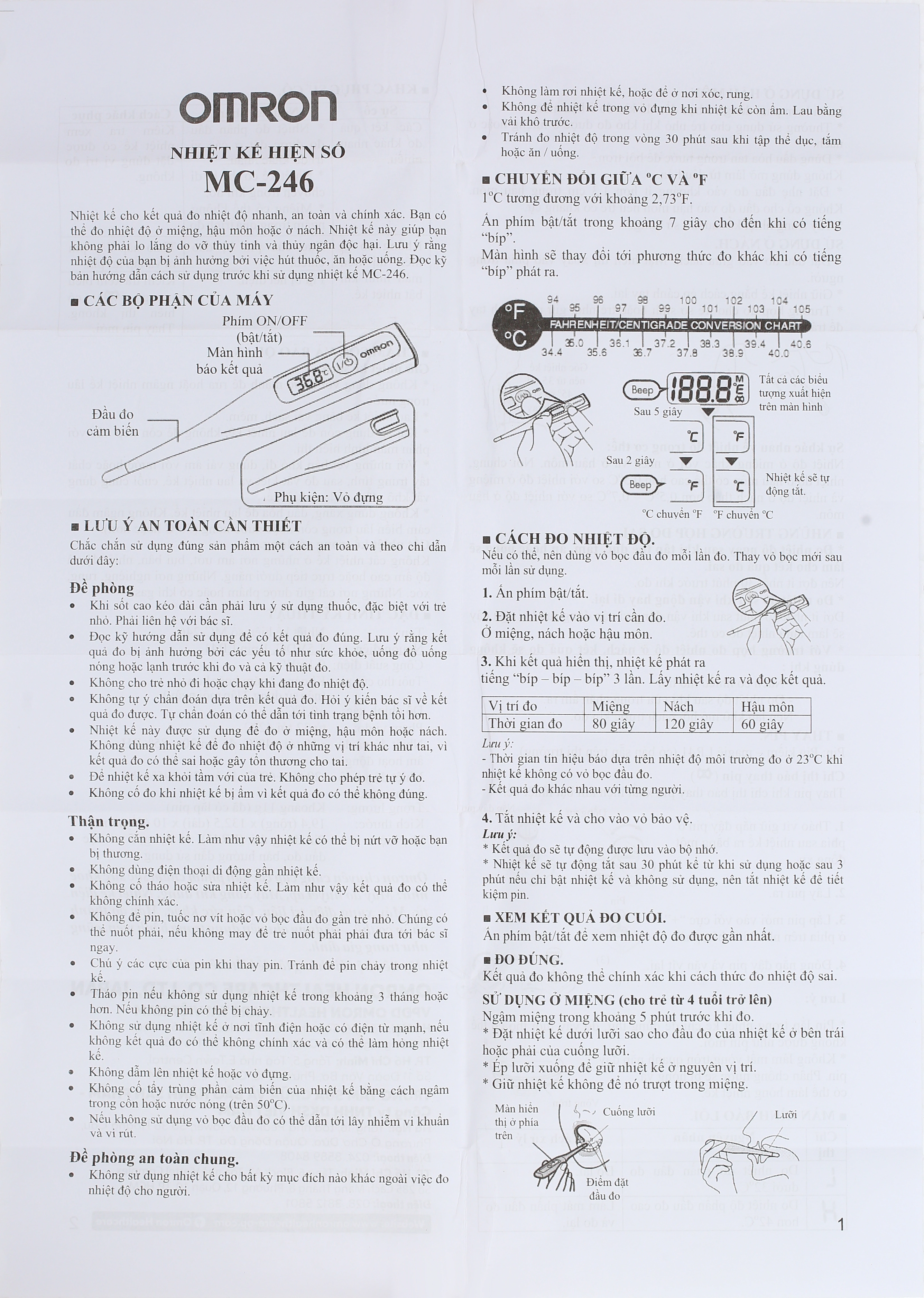 Nhiệt kế điện tử đo thân nhiệt Omron MC-246 - 10