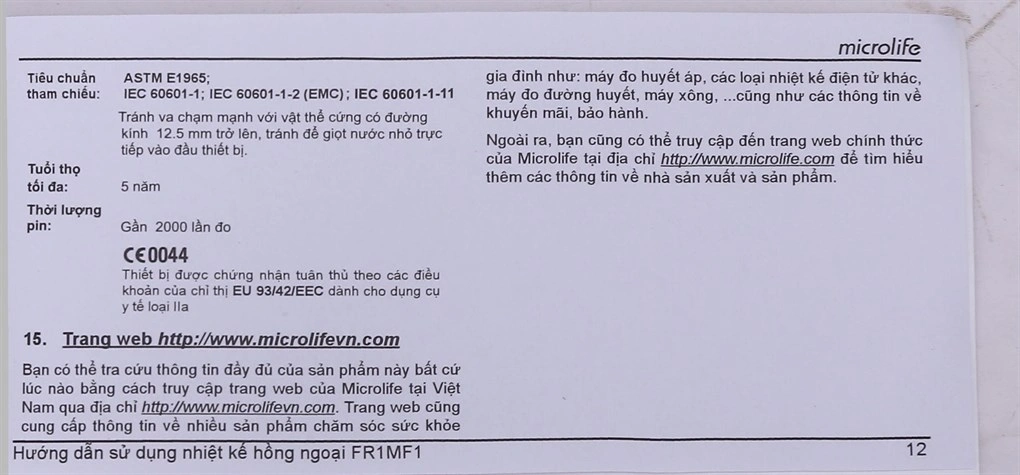 Nhiệt kế hồng ngoại đo trán Microlife FR1MF1 - 21