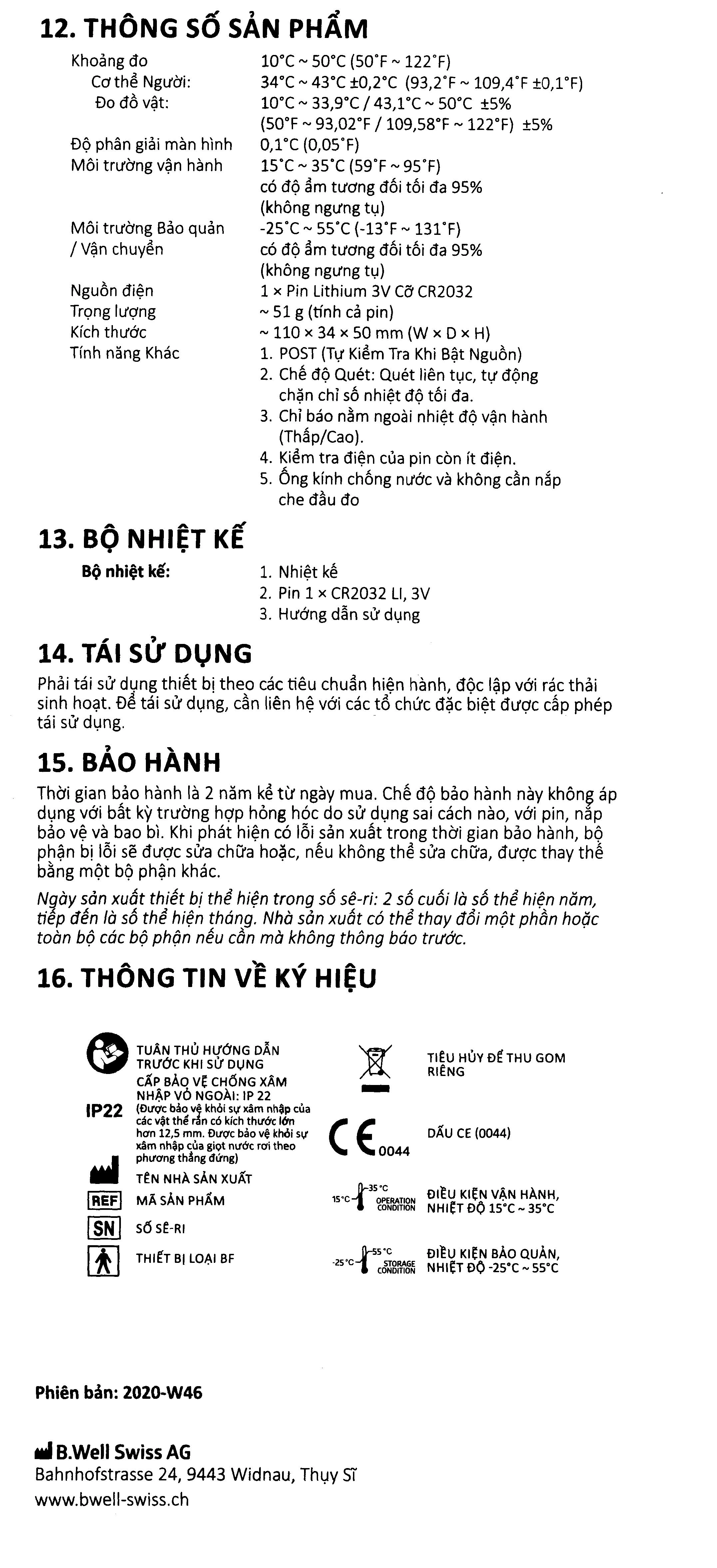 Nhiệt kế hồng ngoại đo trán, tai B.Well WF-1000 - 14