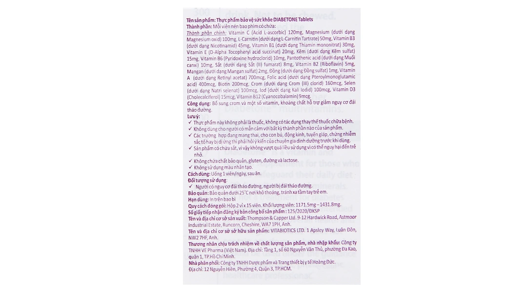 Vitabiotics Diabetone hộp 30 viên - 5