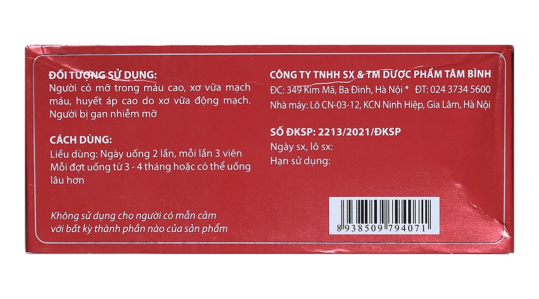 Mỡ Máu Tâm Bình hộp 60 viên - 2