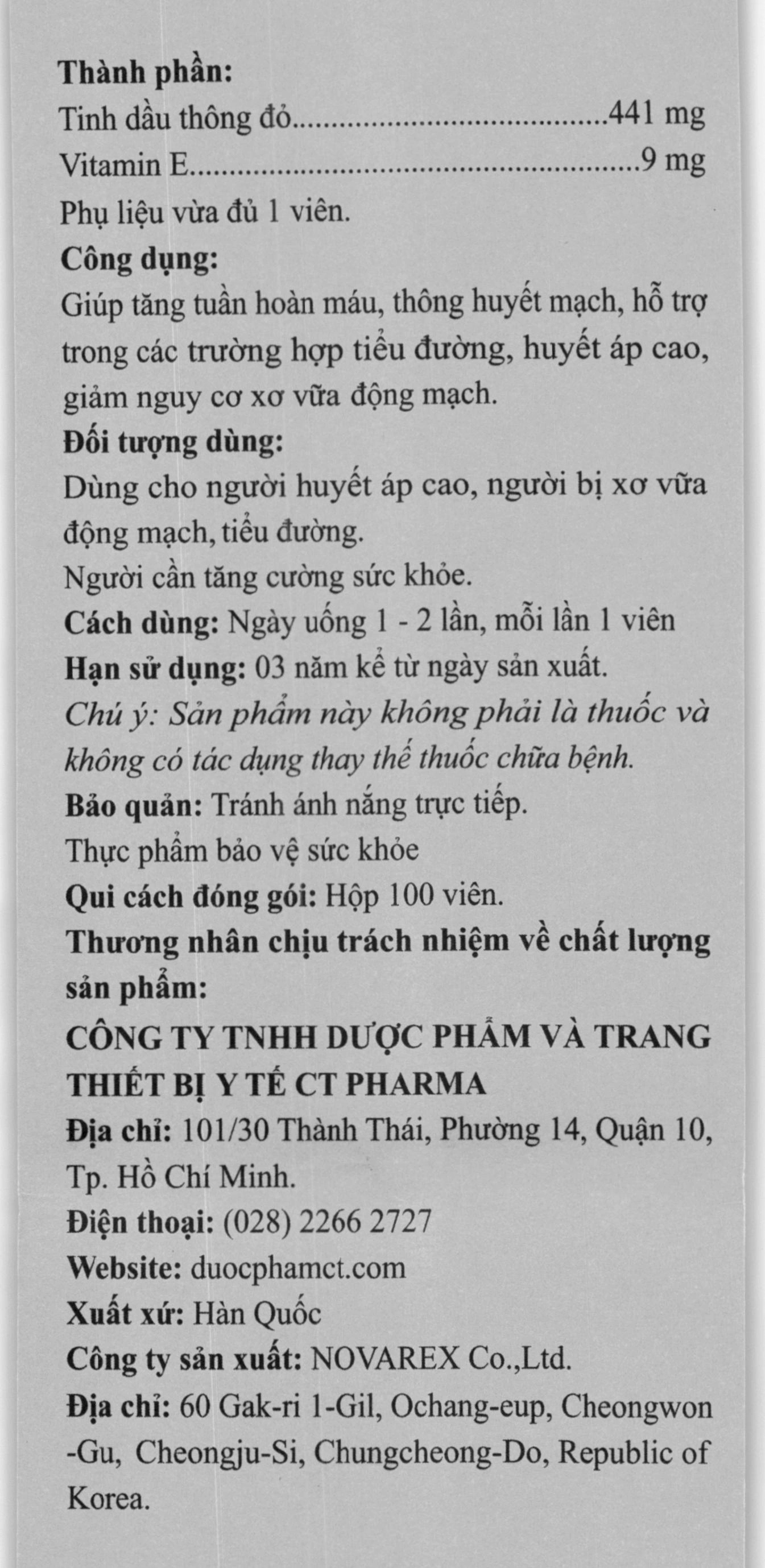 Tinh dầu Thông đỏ Samsung CTPINE giúp tăng tuần hoàn máu lọ 100 viên - 5