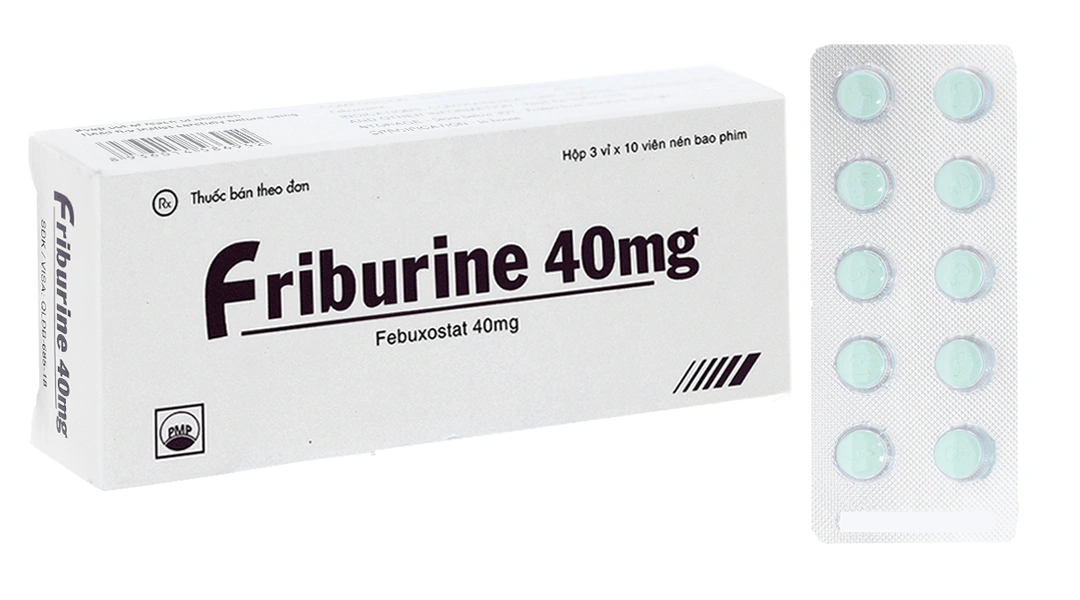 Friburine 40mg trị tăng acid uric huyết trong bệnh gout mạn tính (3 vỉ x 10 viên) - 