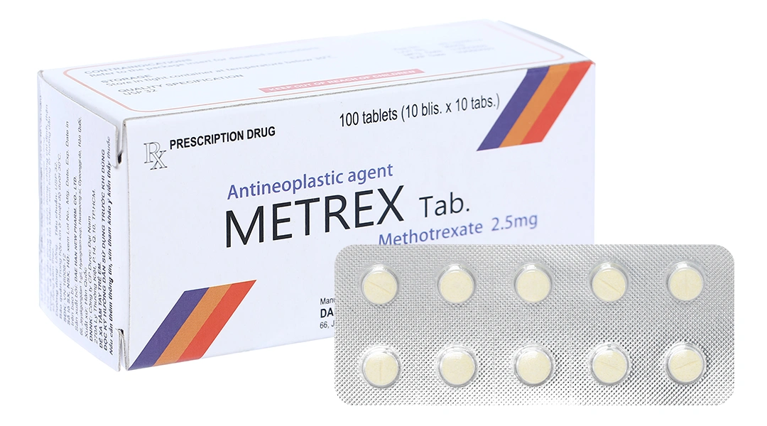 Metrex Tab 2.5mg điều trị khối u, vảy nến, viêm khớp dạng thấp (10 vỉ x 10 viên) - 
