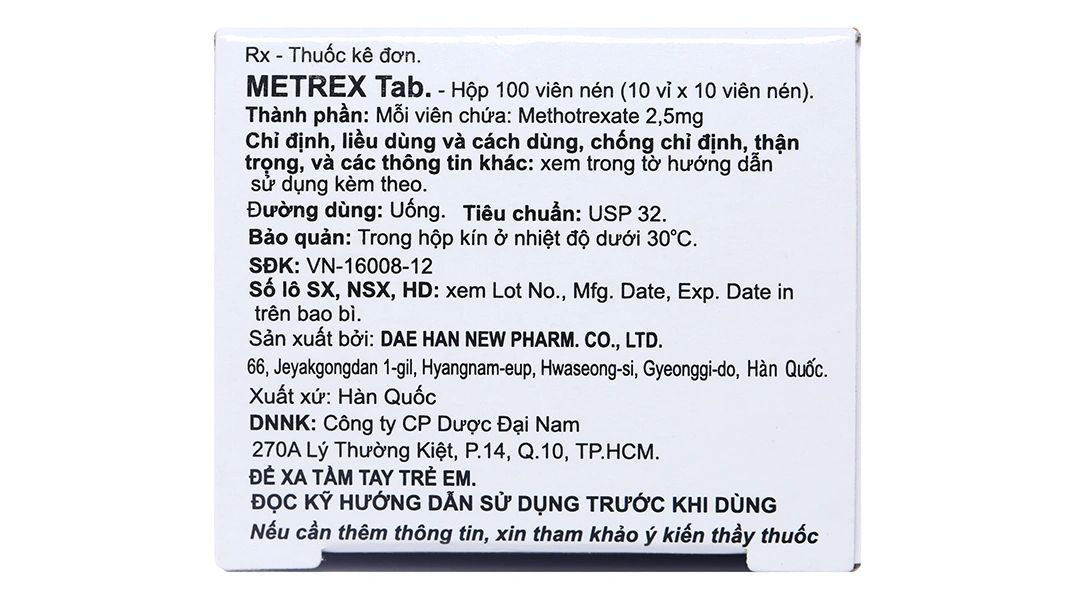 Metrex Tab 2.5mg điều trị khối u, vảy nến, viêm khớp dạng thấp (10 vỉ x 10 viên) - 7