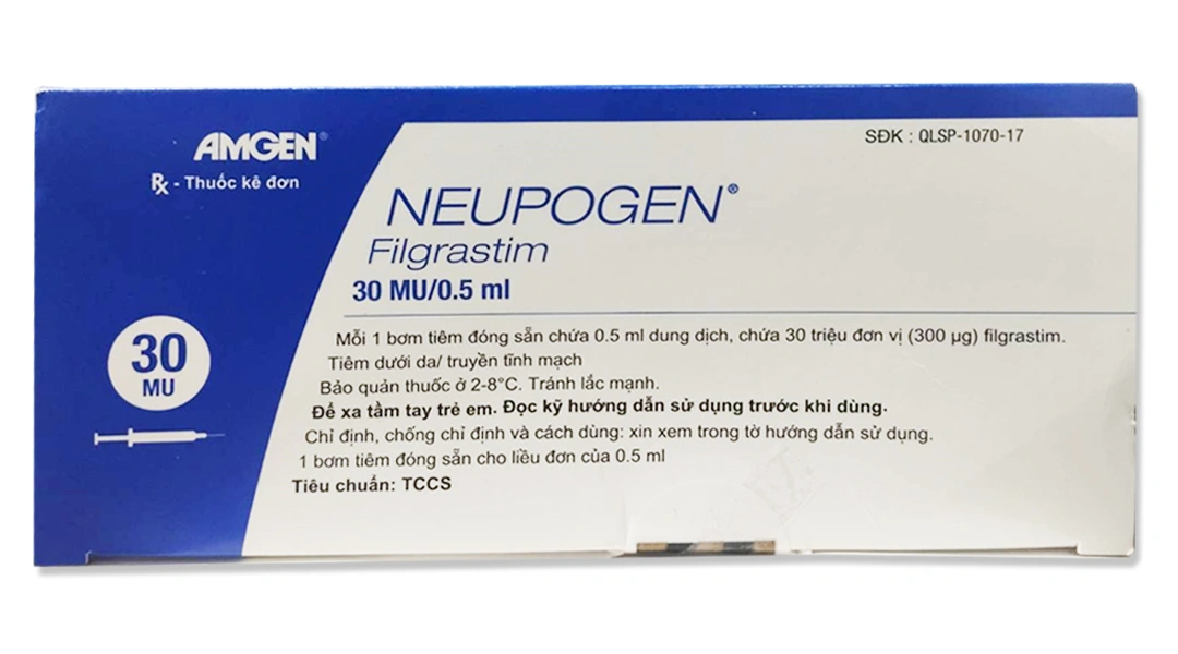 Dung dịch tiêm Neupogen 30MU/0.5ml điều trị giảm bạch cầu trung tính hộp 1 bơm tiêm 0.5ml - 1