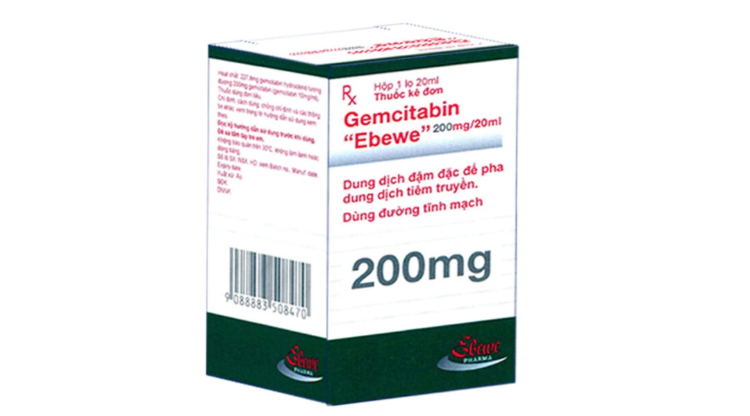 Dung dịch tiêm Gemcitabin "Ebewe" 200mg/20ml điều trị ung thư bàng quang chai 20ml - 