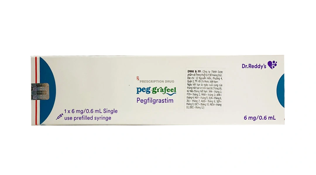 Dung dịch tiêm Peg-Grafeel 6mg/0.6ml điều trị hỗ trợ sau hóa xạ trị hộp 1 bơm tiêm 0.6ml - 