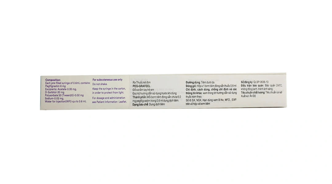 Dung dịch tiêm Peg-Grafeel 6mg/0.6ml điều trị hỗ trợ sau hóa xạ trị hộp 1 bơm tiêm 0.6ml - 3