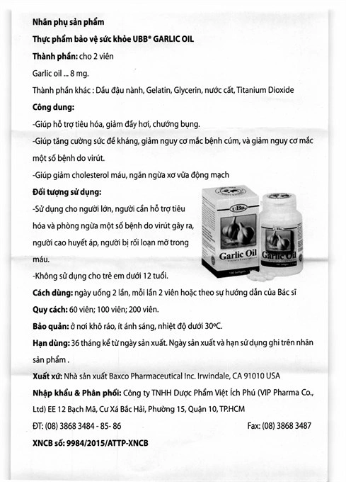 UBB Garlic Oil hỗ trợ tiêu hóa, giảm mỡ máu lọ 100 viên - 5