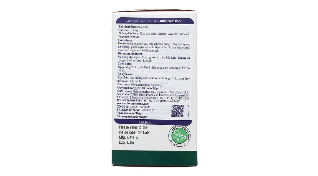 UBB Garlic Oil hỗ trợ tiêu hóa, giảm mỡ máu lọ 100 viên - 1