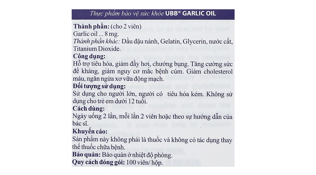 UBB Garlic Oil hỗ trợ tiêu hóa, giảm mỡ máu lọ 100 viên - 4