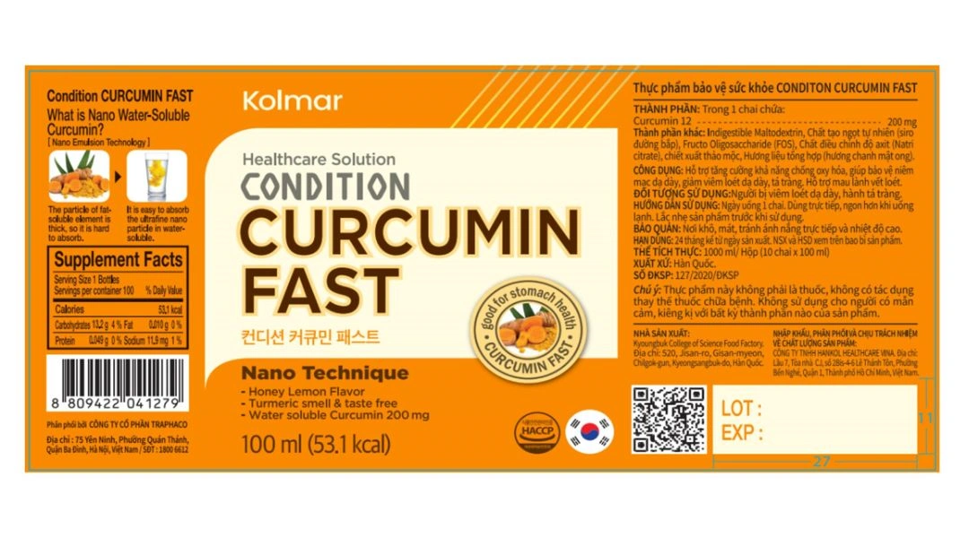 Condition Curcumin Fast hỗ trợ bảo vệ niêm mạc dạ dày hộp 10 chai x 100ml - 2
